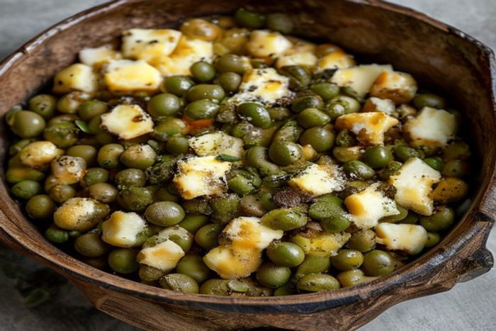 Fasole cu ochi negru gratinata cu branza