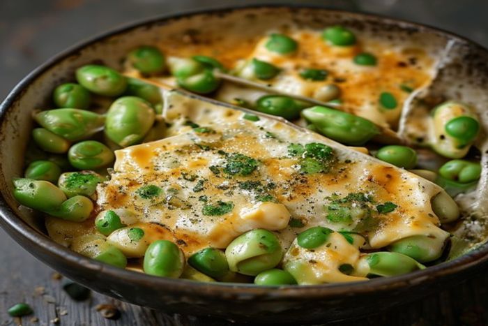Edamame gratinata cu branza