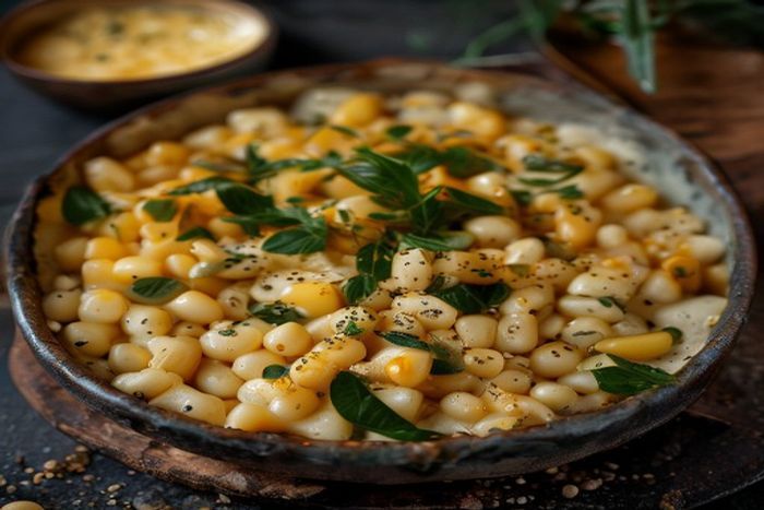 Fasole mung gratinata cu branza