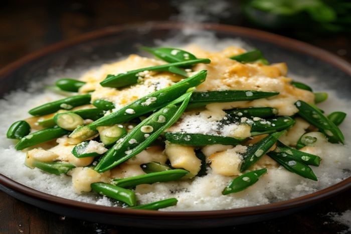 Mazare mangetout gratinata cu branza
